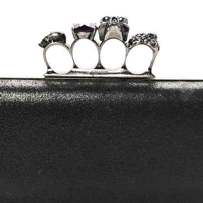 Alexander McQueen Metallic Lambskin Skull Knuckle Box Clutch Black 7 of 8