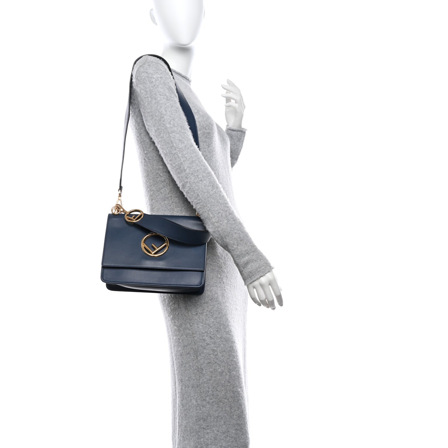 Fendi Vitello Century Opaco F is Fendi Kan I Shoulder Bag Blu Scuro 2 of 14
