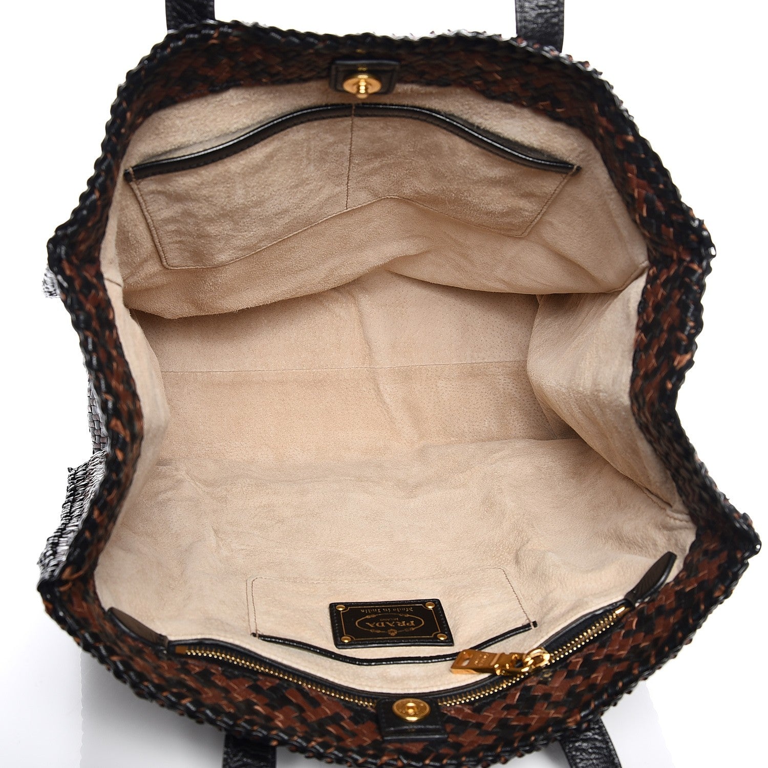 Prada Goatskin Woven Shopping Tote Cacao 5 of 7