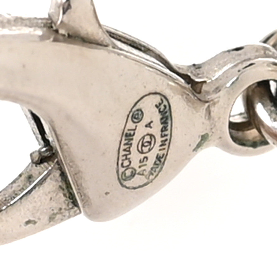 Chanel Pearl Resin CC Leaf Necklace Silver 5 of 5