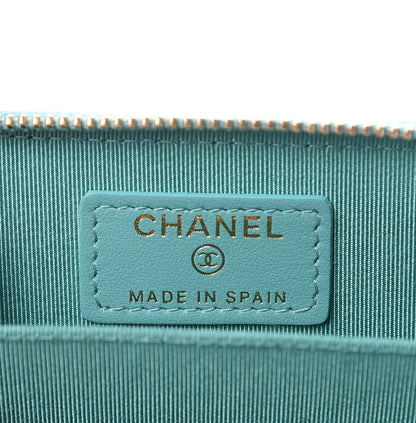 Chanel Caviar Chevron Quilted Zip Coin Purse Green 6 of 8