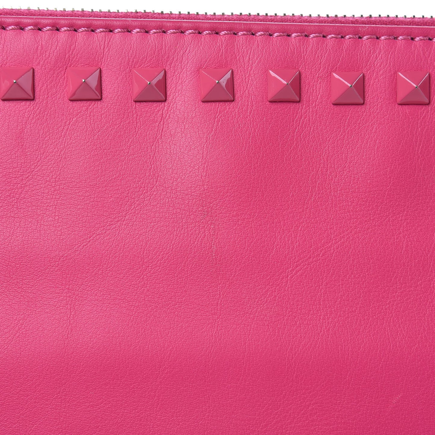 Vitello Monochrome Large Rockstud Zip Wristlet Pouch Pop Fuxia