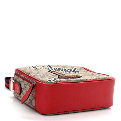 Gucci GG Supreme Monogram Blind For Love Embroidered Crossbody Bag Beige Hibiscus Red 4 of 11