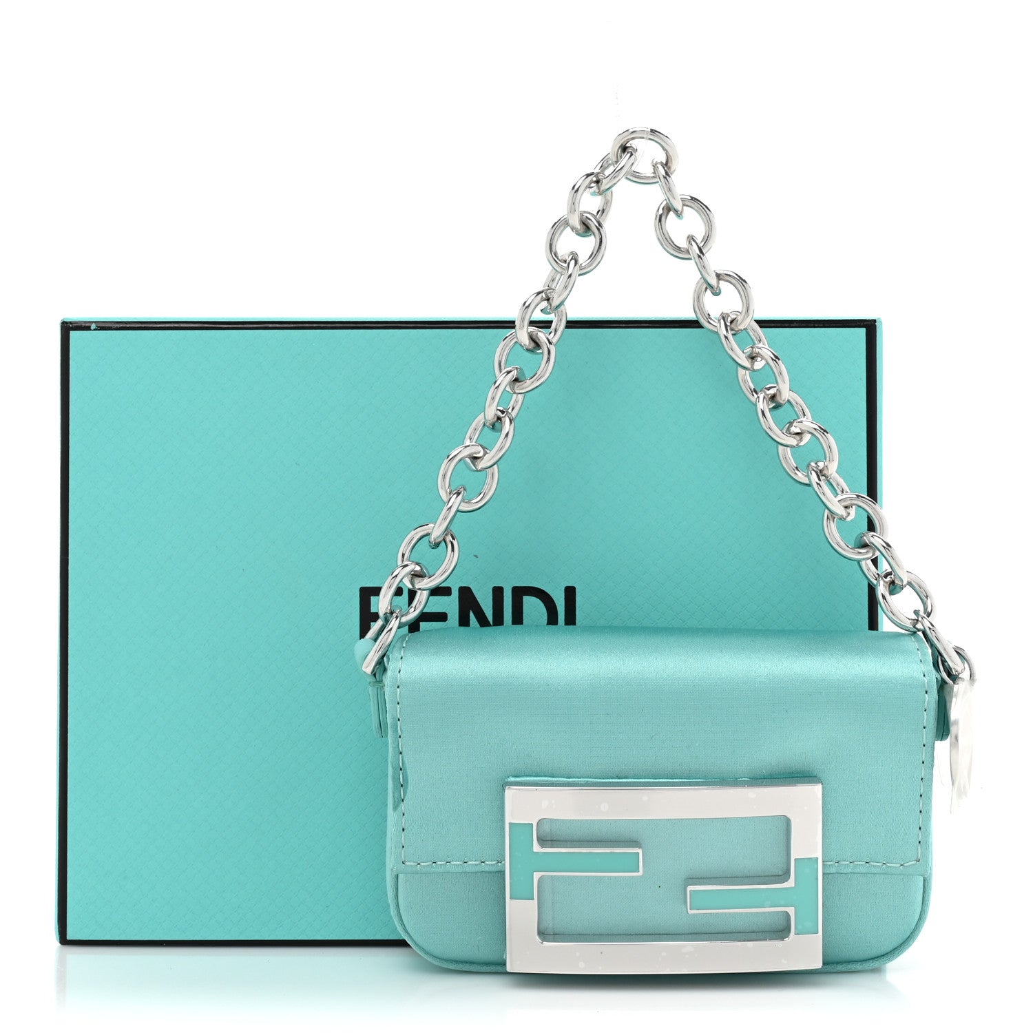 Fendi X TIFFANY Satin Silk Sterling Silver Nano Maxi Buckle Baguette Tiffany Blue 10 of 10