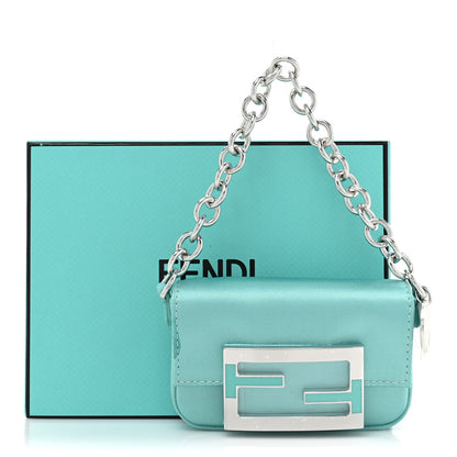 Fendi X TIFFANY Satin Silk Sterling Silver Nano Maxi Buckle Baguette Tiffany Blue 10 of 10