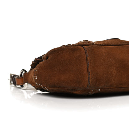 Prada Suede Whipstitch Grommet Shoulder Bag Brown 8 of 11