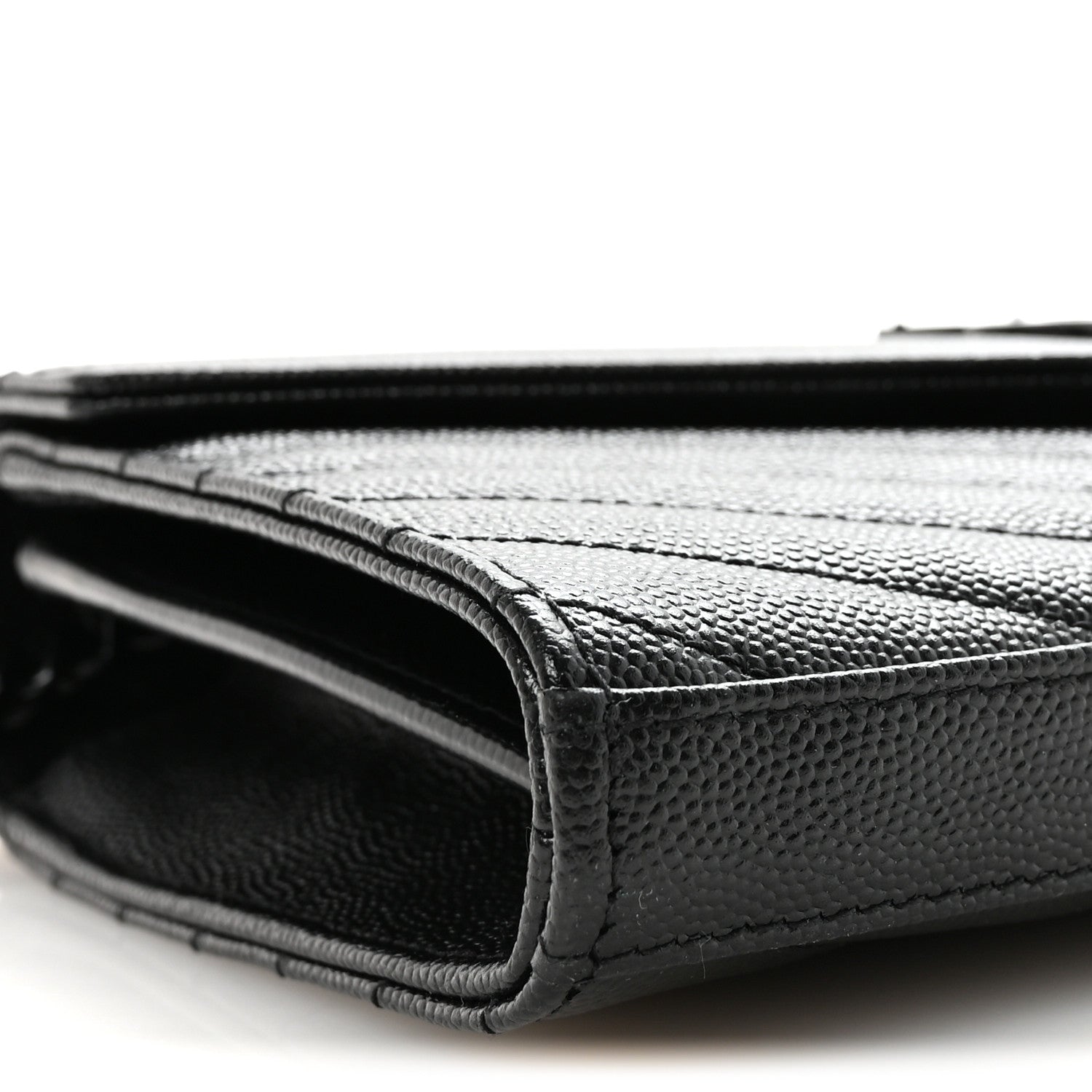 Saint Laurent Grain De Poudre Matelasse Chevron Monogram Monochrome Chain Wallet Black 8 of 9