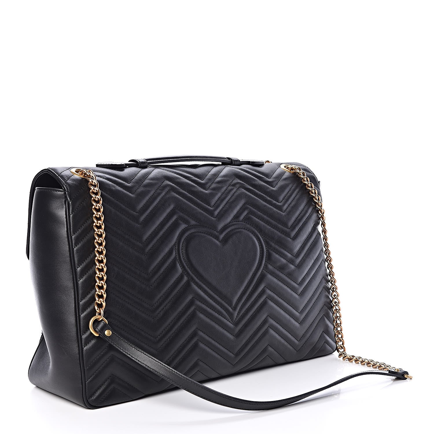 Gucci Calfskin Matelasse Maxi GG Marmont Top Handle Shoulder Bag Black 3 of 9