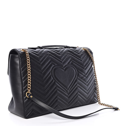 Gucci Calfskin Matelasse Maxi GG Marmont Top Handle Shoulder Bag Black 3 of 9