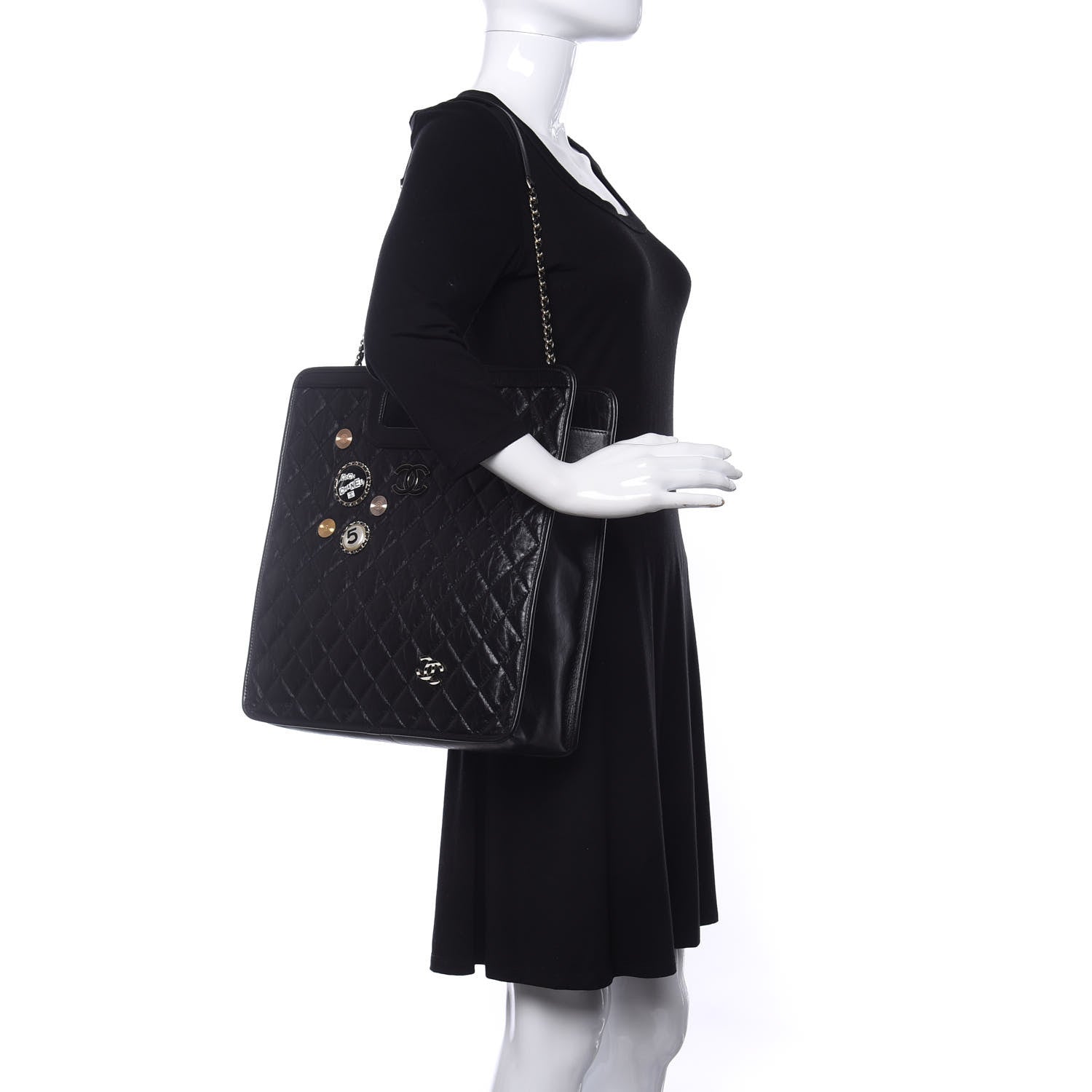 Chanel Aged Calfskin Medium Charm Shopping Bag Black 2 of 10