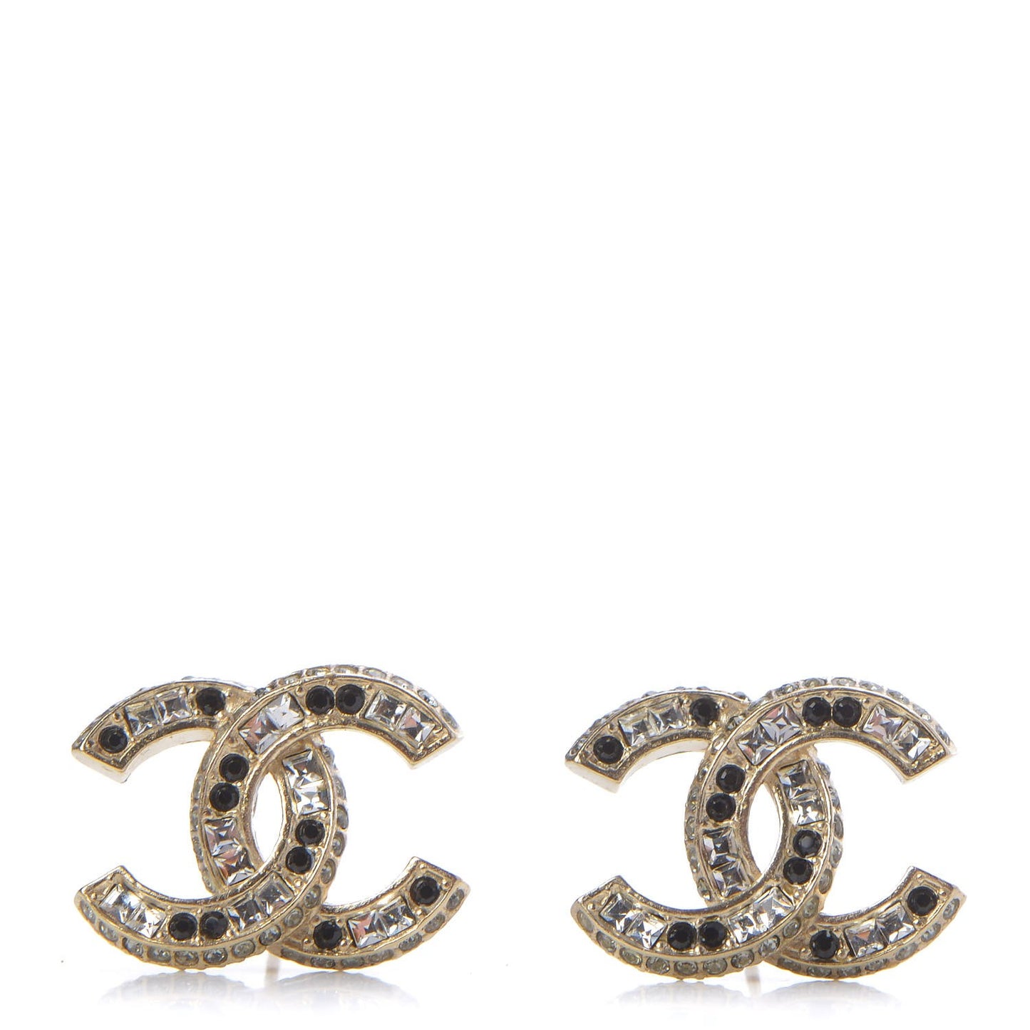 Baguette Crystal CC Earrings Gold Black