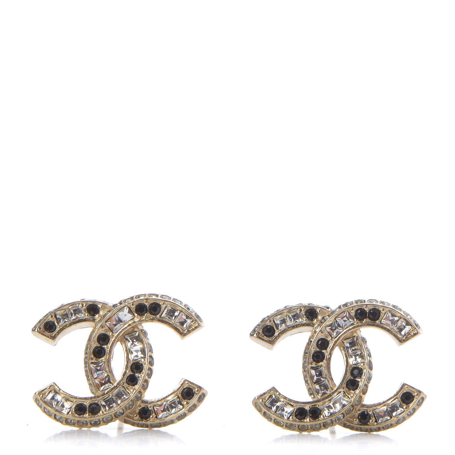 Chanel Baguette Crystal CC Earrings Gold Black 1 of 5