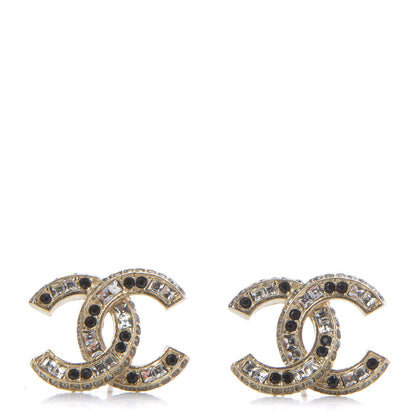 Chanel Baguette Crystal CC Earrings Gold Black 1 of 5