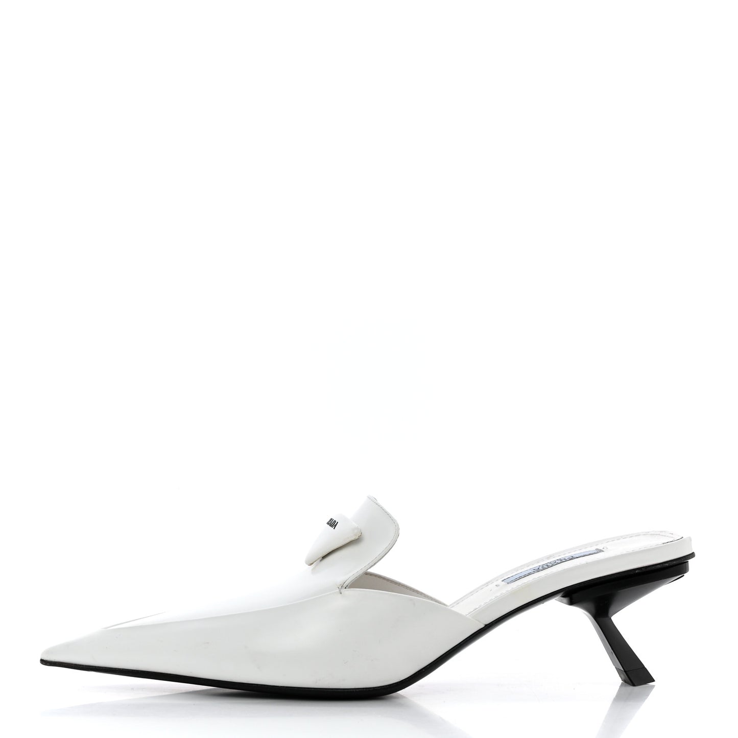 Spazzolato Triangle Logo Pointed Toe 55mm Mules 38.5 White