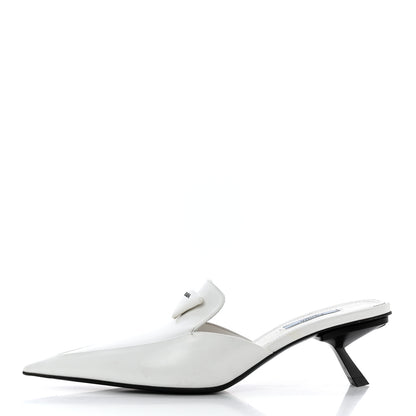 Prada Spazzolato Triangle Logo Pointed Toe 55mm Mules 38.5 White 1 of 17