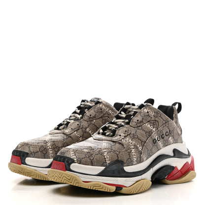 Balenciaga X GUCCI GG Supreme Monogram Allover Logo Womens Triple S Sneakers 40 Beige Ebony Mystic White 3 of 11