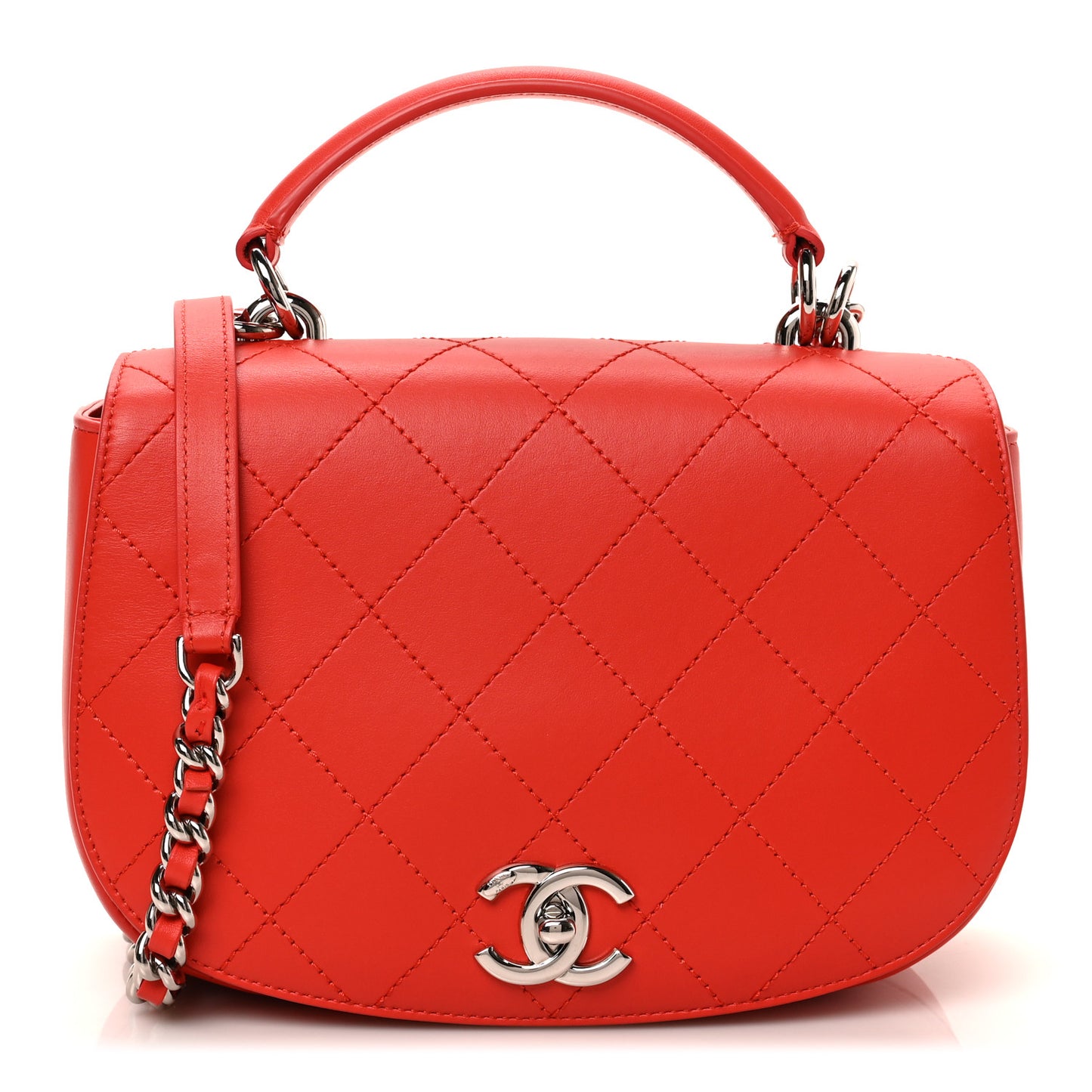 Calfskin Stitched Ring My Bag Flap Crossbody Red
