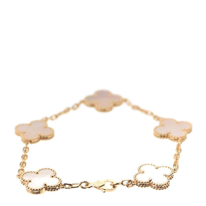 Van Cleef & Arpels 18K Yellow Gold Mother of Pearl 5 Motifs Vintage Alhambra Bracelet 6 of 8