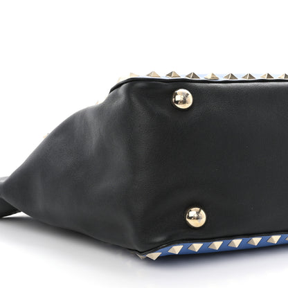 Valentino Garavani Vitello Small Rockstud Tote Blue Black 9 of 13