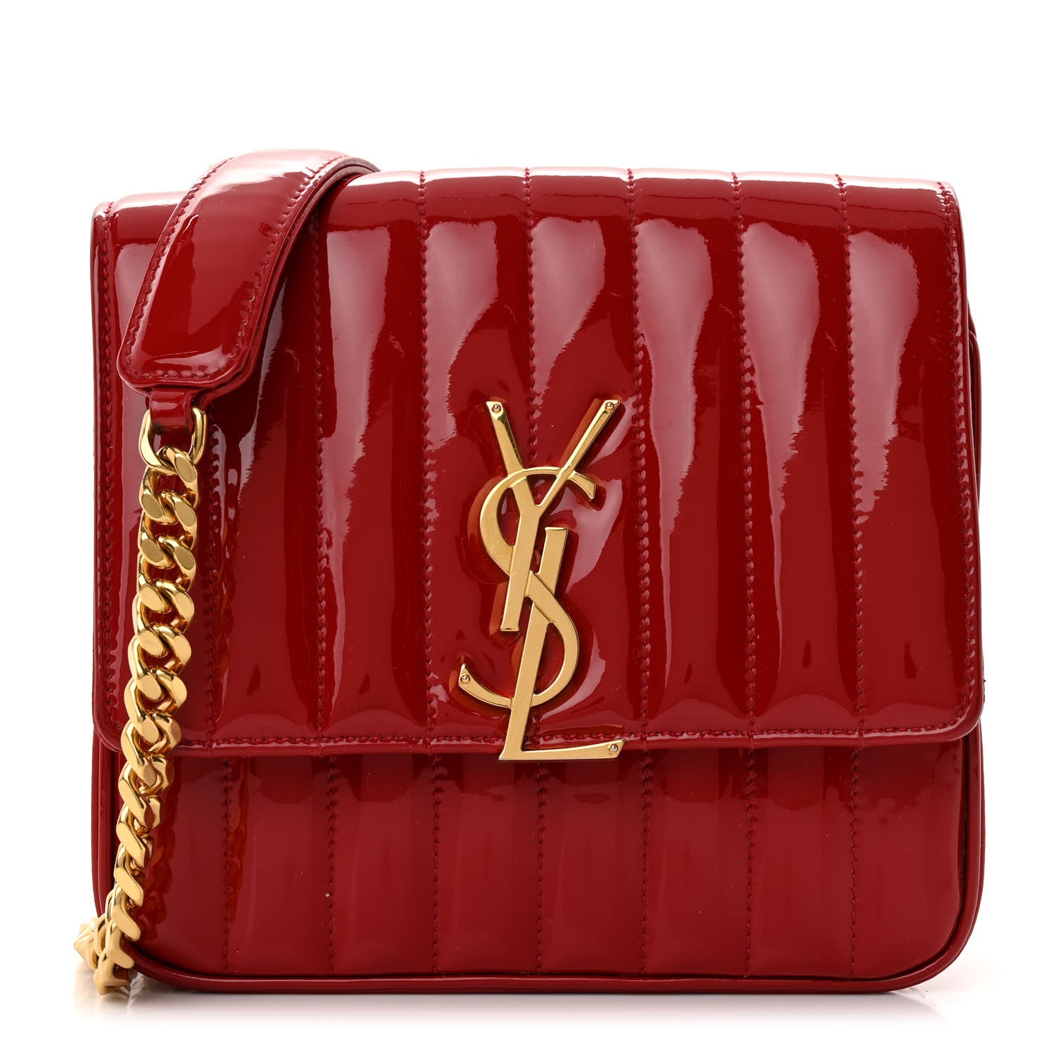 Saint Laurent Patent Calfskin Matelasse Medium Vicky Chain Bag Rouge Eros 1 of 12