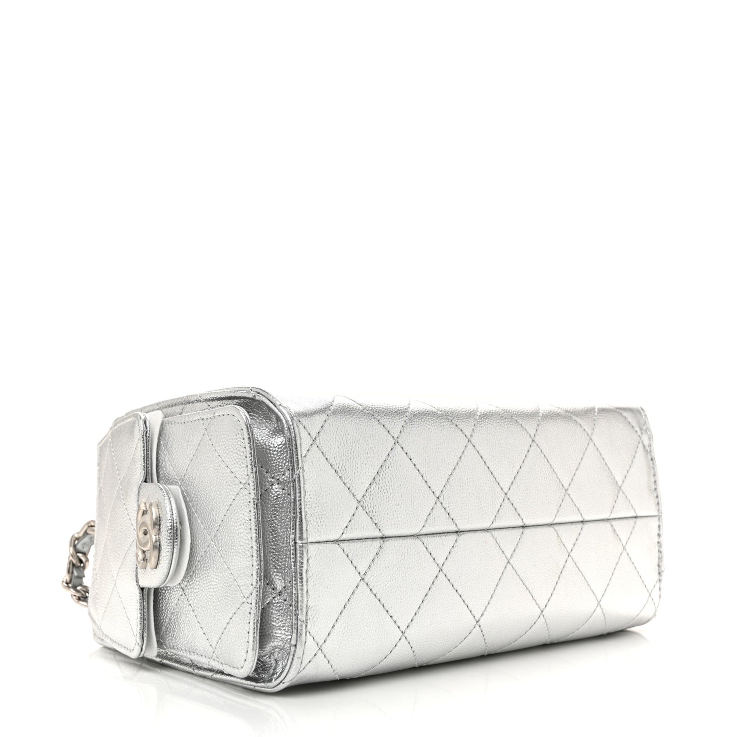 Metallic Caviar Quilted Mini Chanel 25 Handbag Silver