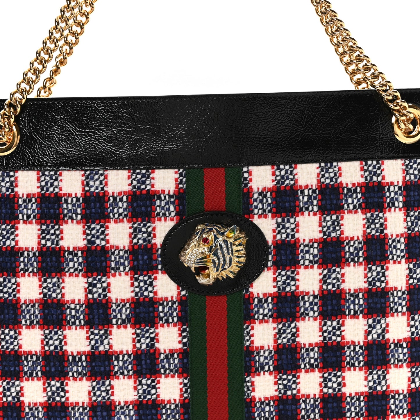 Tweed Check Large Rajah Chain Tote Black Red