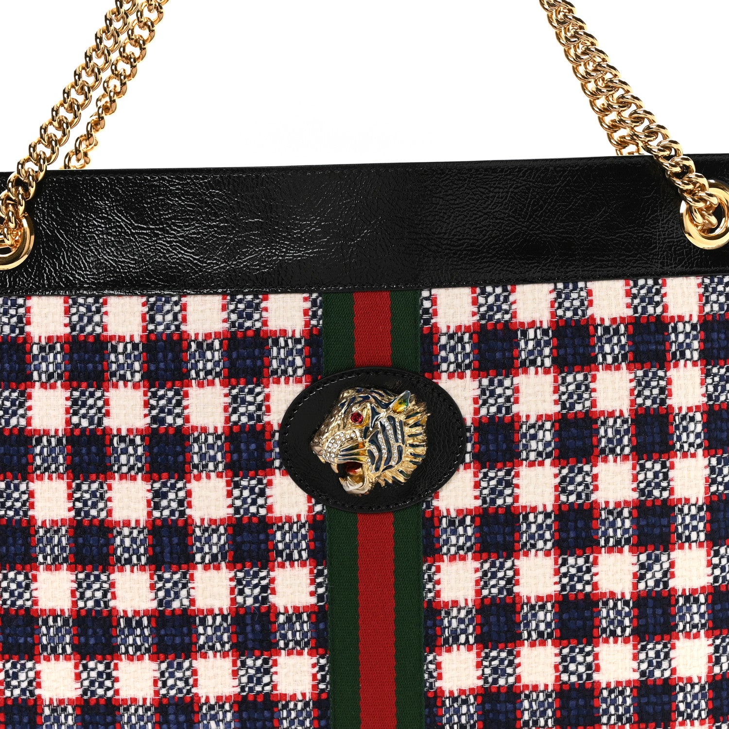 Gucci Tweed Check Large Rajah Chain Tote Black Red 8 of 10