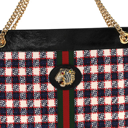 Gucci Tweed Check Large Rajah Chain Tote Black Red 8 of 10
