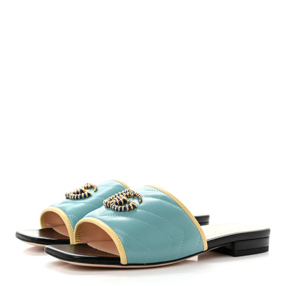 Gucci Malaga Kid Matelasse Enamel GG Marmont Flat Slide Sandals 35.5 35.5 Dusty Azure Burro 3 of 9