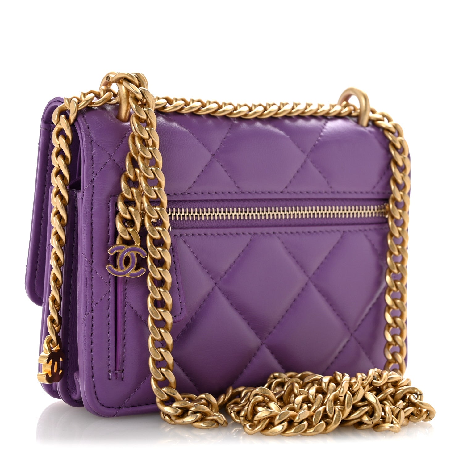 Chanel Lambskin Enamel Quilted Pending CC Clutch With Chain  Purple 3 of 13