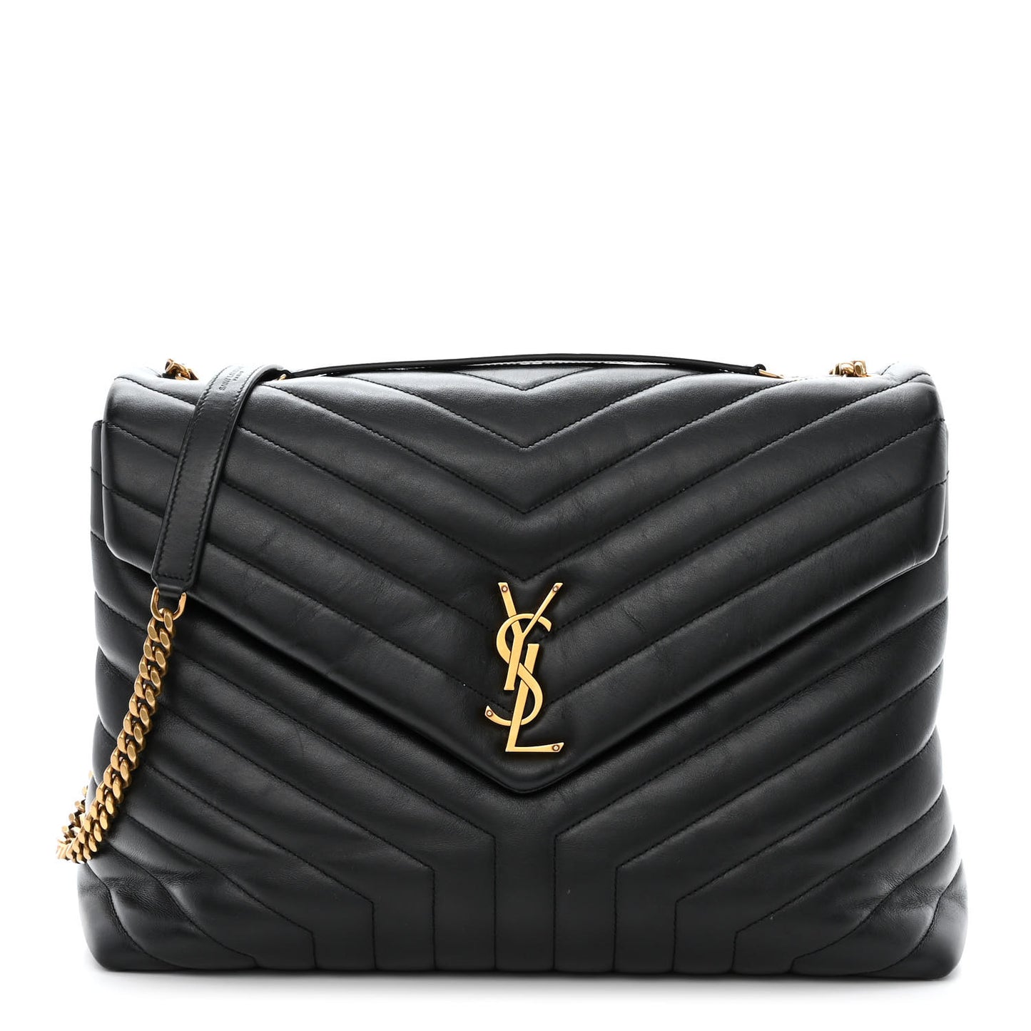 Calfskin Y Quilted Monogram Large Loulou Chain Satchel Black