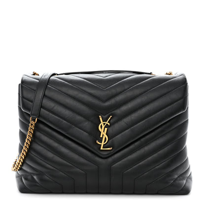Saint Laurent Calfskin Y Quilted Monogram Large Loulou Chain Satchel Black 1 of 13