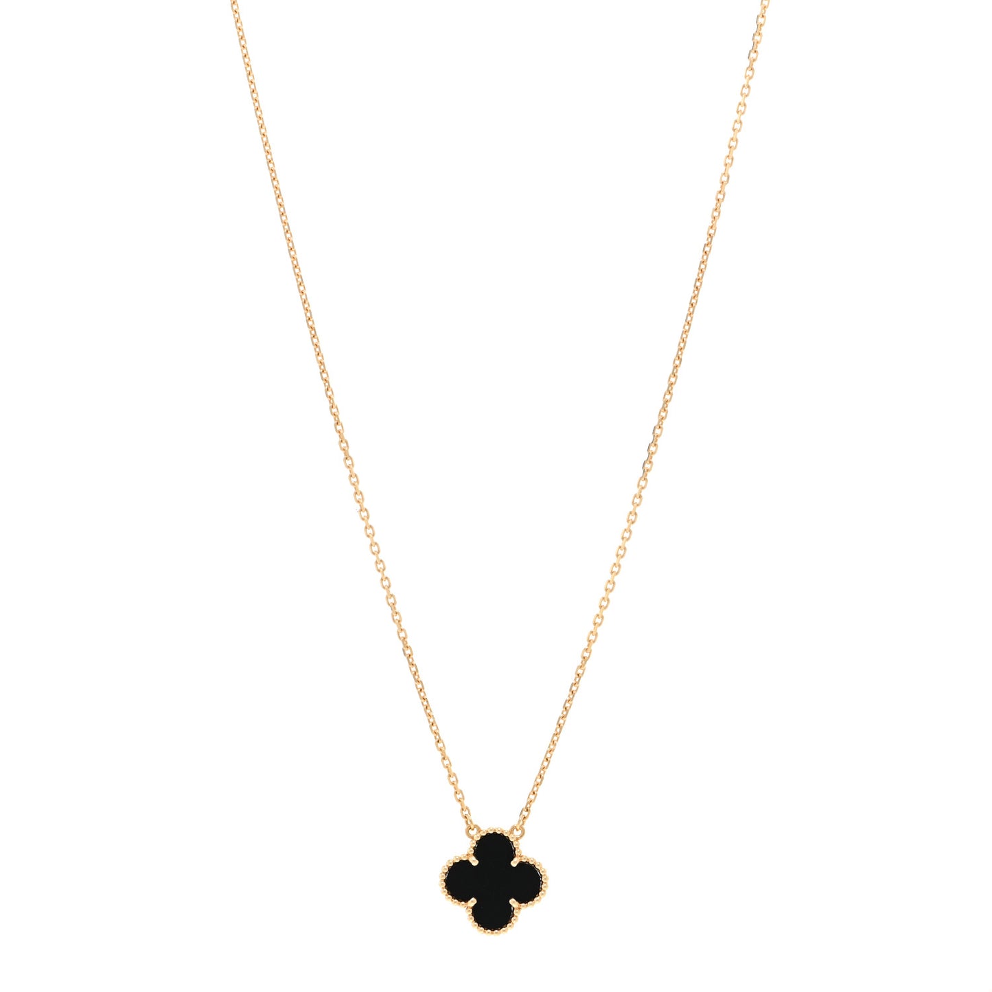 18K Yellow Gold Black Onyx Vintage Alhambra Pendant Necklace