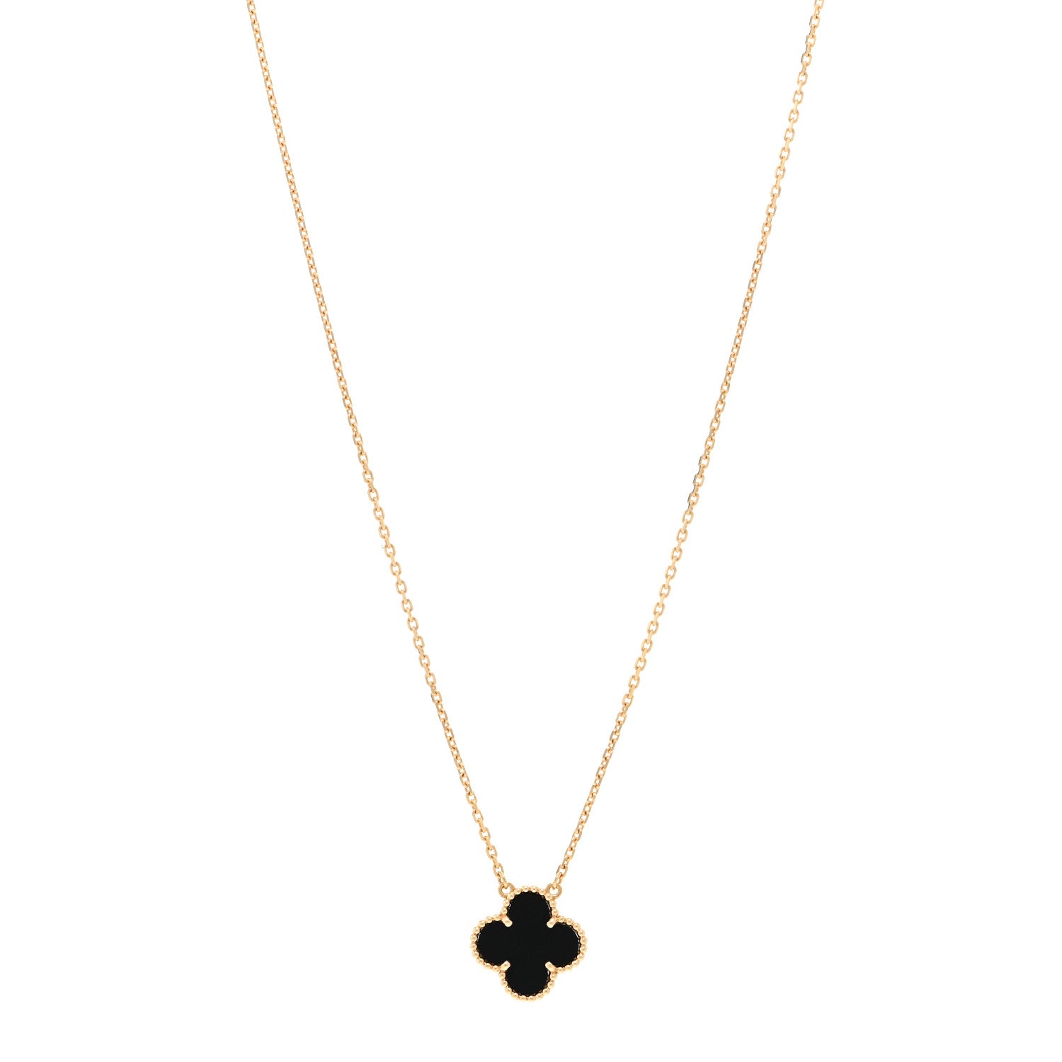 Van Cleef & Arpels 18K Yellow Gold Black Onyx Vintage Alhambra Pendant Necklace 1 of 6