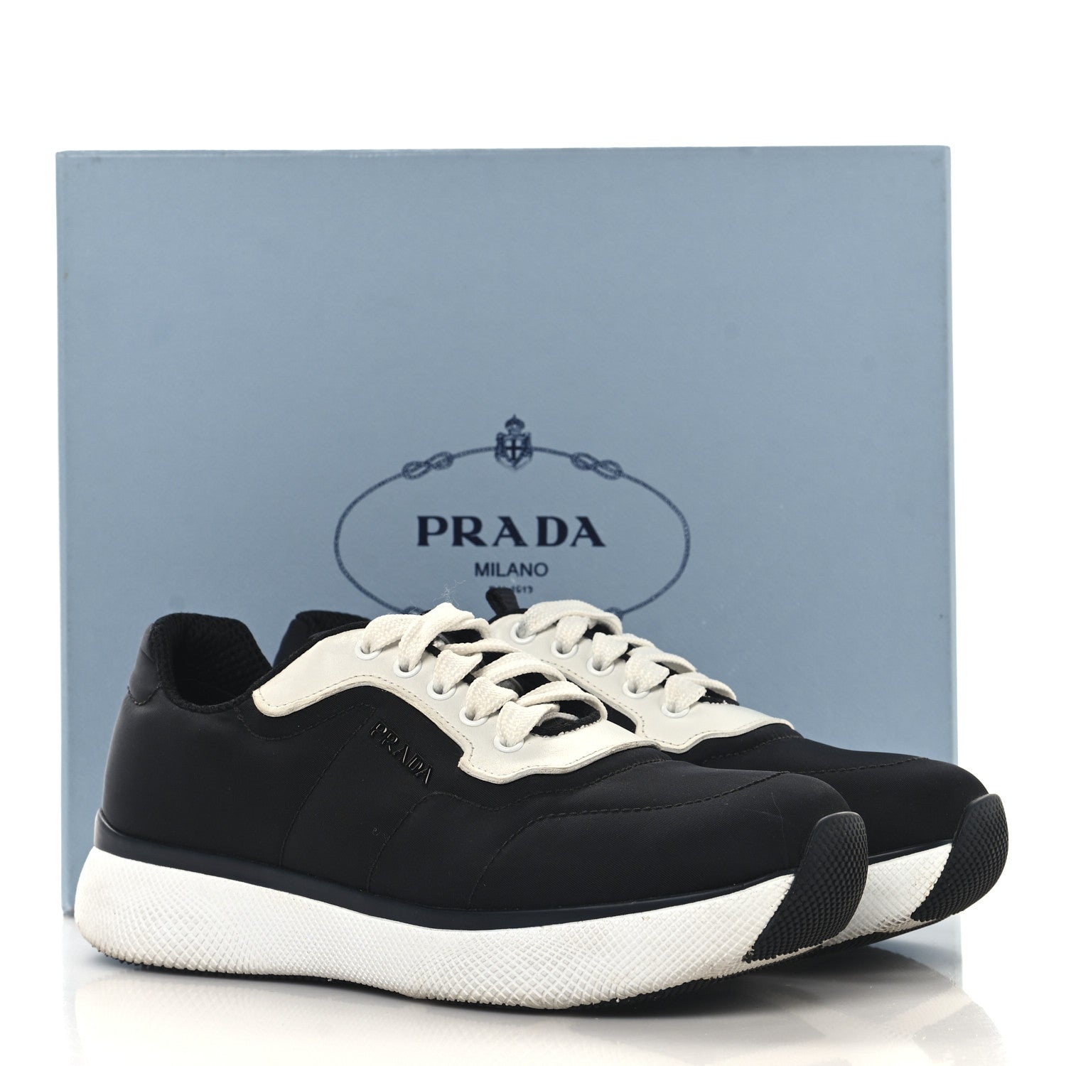 Prada Nylon Trainer Logo Sneakers 36 Black White 10 of 10