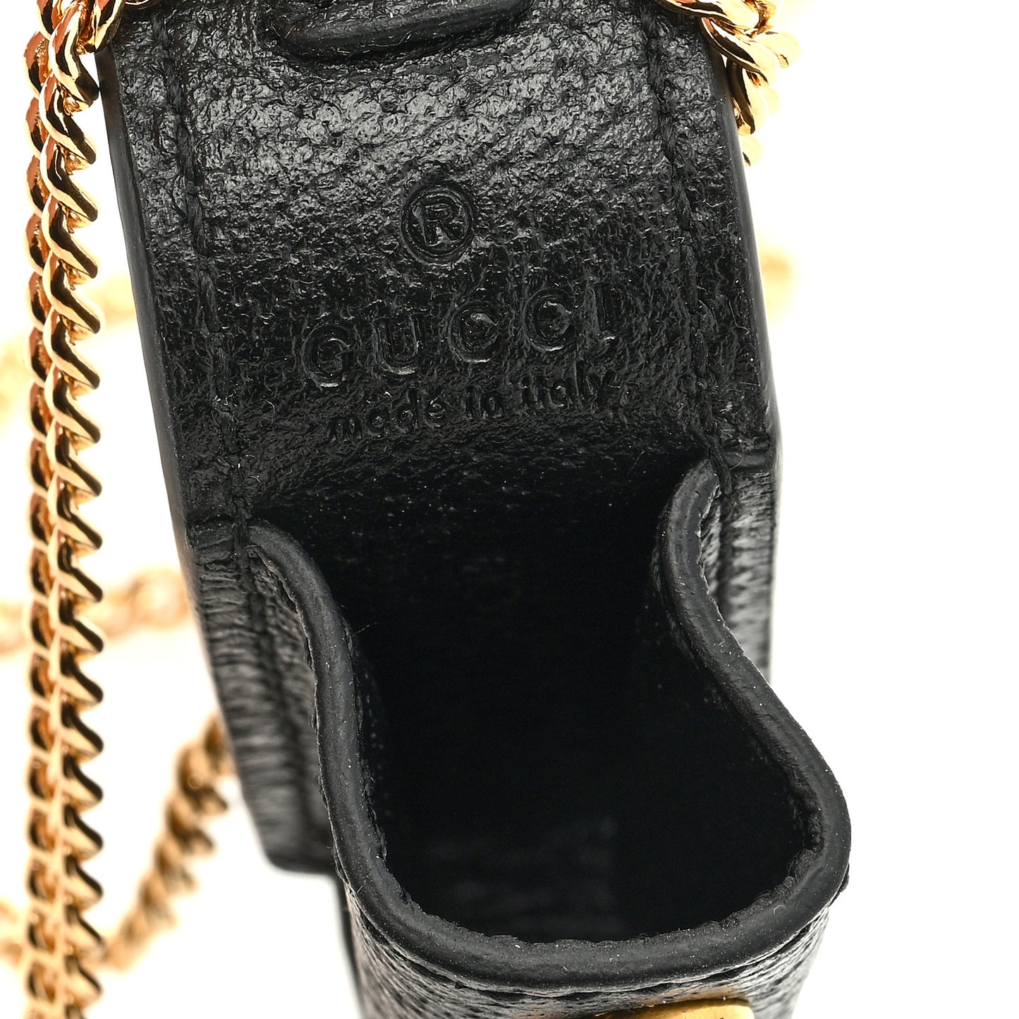 Textured Dollar Calfskin Enamel GG Lipstick Holder Necklace Black
