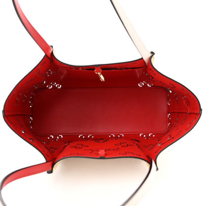 Christian Louboutin Calfskin Loubinthesky Small Perforated Cabarock Spikes Tote Snow 5 of 9