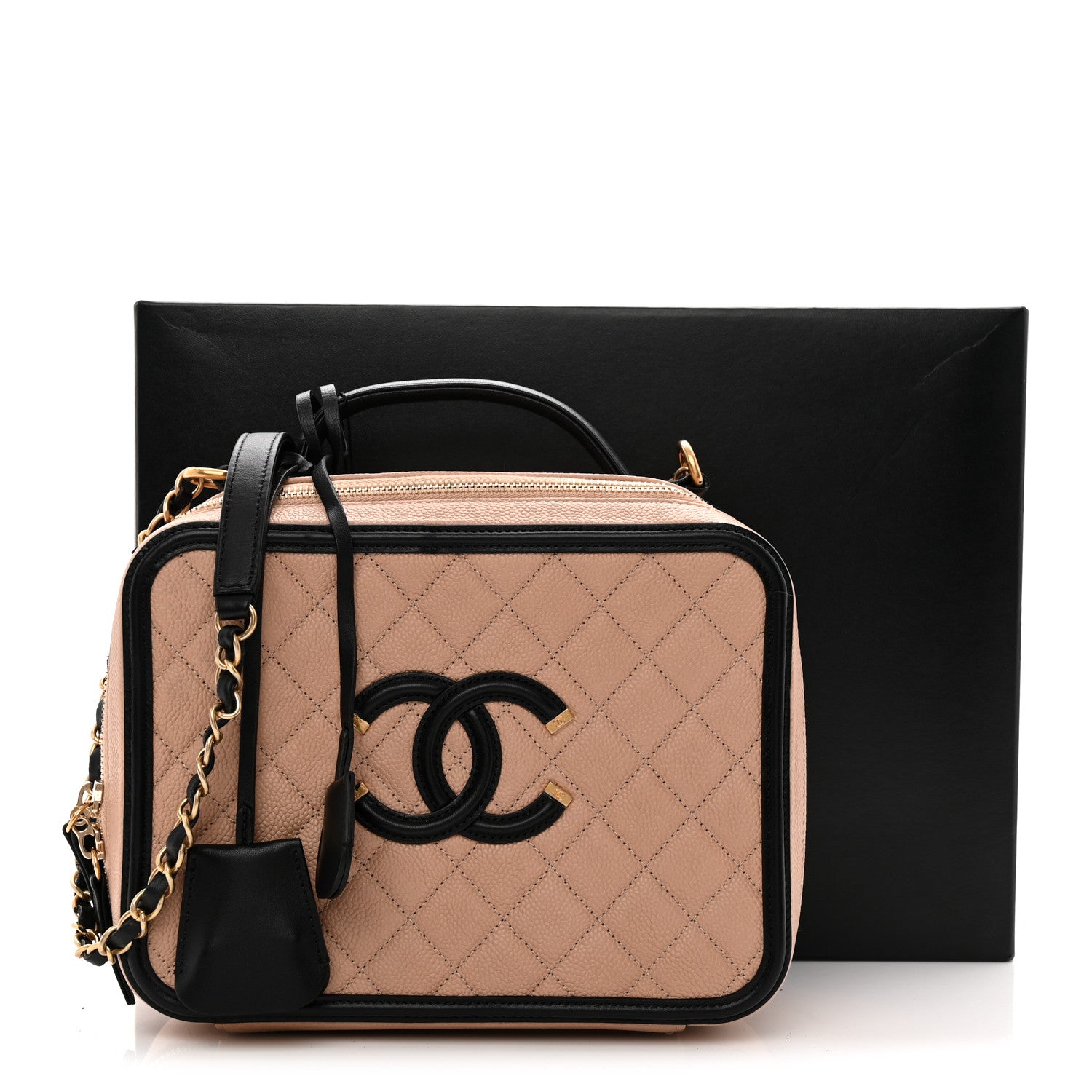 Chanel Caviar Quilted Large CC Filigree Vanity Case Beige Black 13 of 13