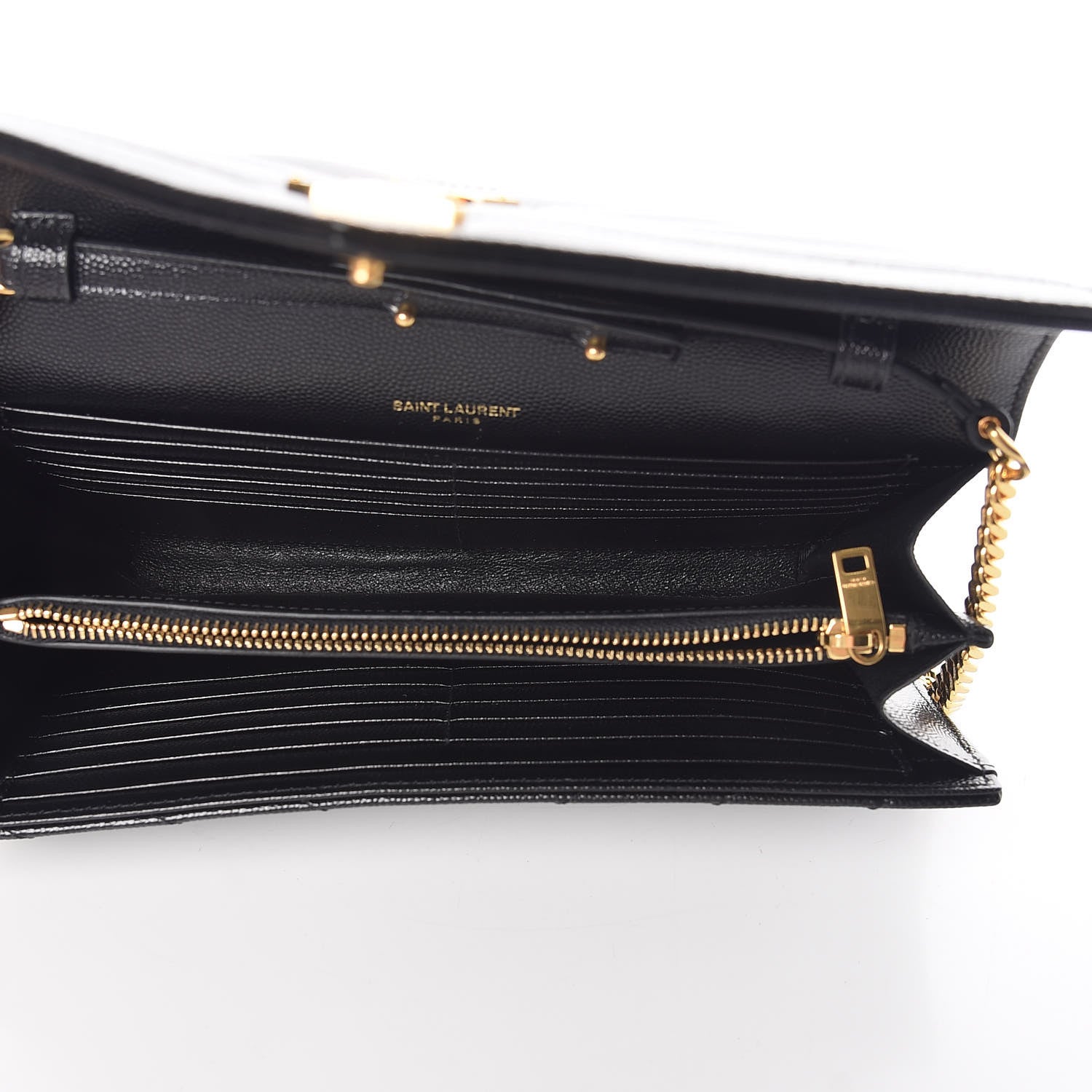 Saint Laurent Grain De Poudre Matelasse Chevron Monogram Chain Wallet Black 5 of 8
