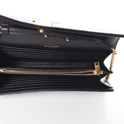Saint Laurent Grain De Poudre Matelasse Chevron Monogram Chain Wallet Black 5 of 8