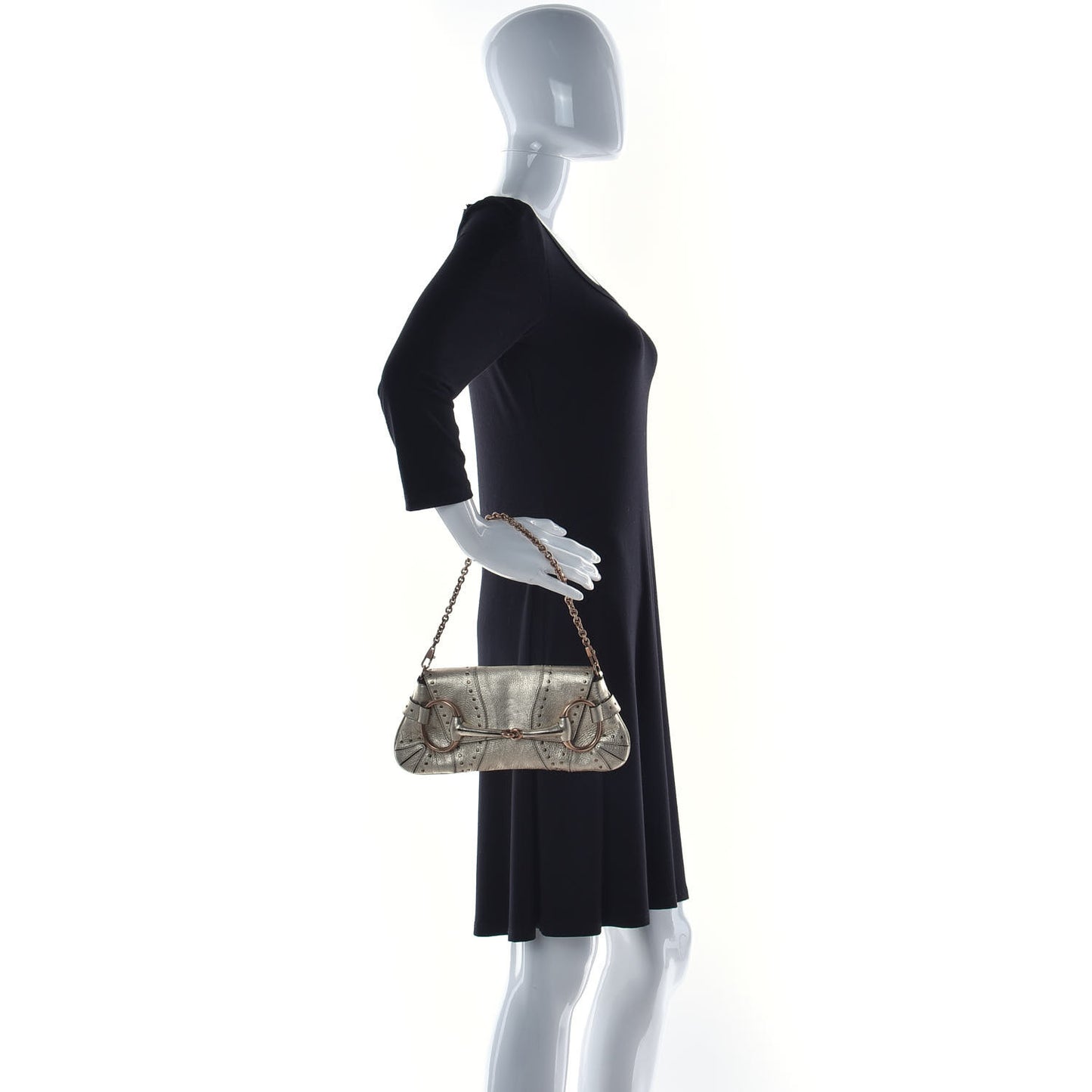 Metallic Calfskin Studded Horsebit Clutch Bag Gold