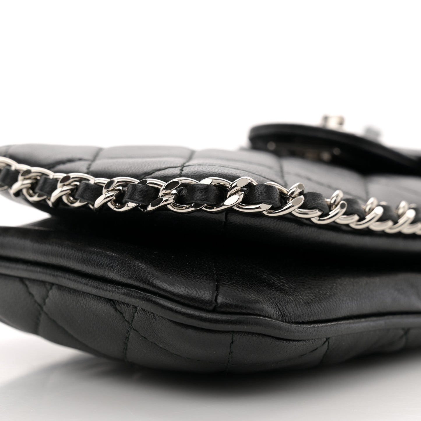 Lambskin Quilted Chain Around Flap Crossbody Black