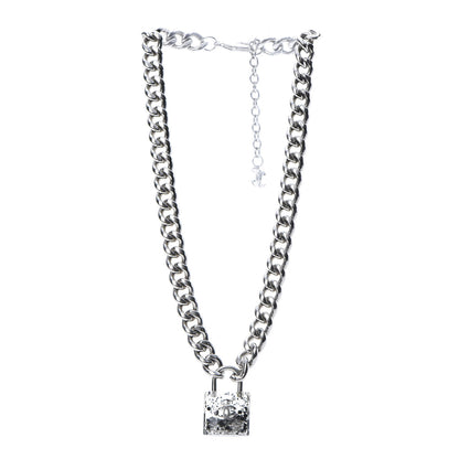 Chanel Resin CC Oversized Padlock Chain Necklace Silver Pearly White 3 of 6