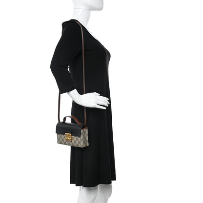 Gucci GG Supreme Monogram Calfskin Mini Padlock Top Handle Shoulder Bag Beige Black Cuir 2 of 12