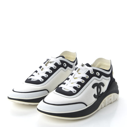 Chanel Calfskin Mesh Lycra Womens Logo Sneakers 37 White Black 3 of 8