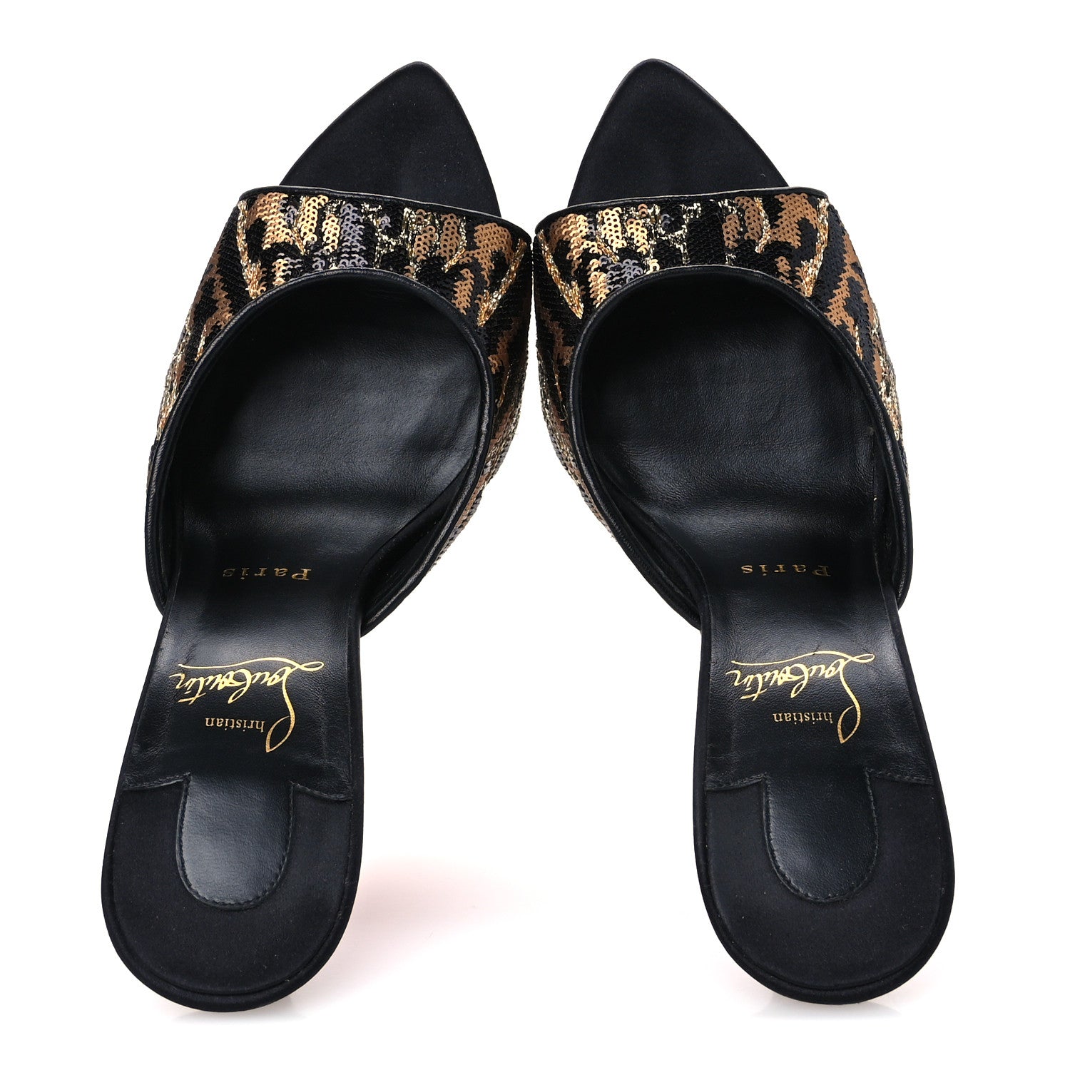Christian Louboutin Satin Sequin Miss Z Ocelot 100 Mule 38 Black Multicolor 2 of 9