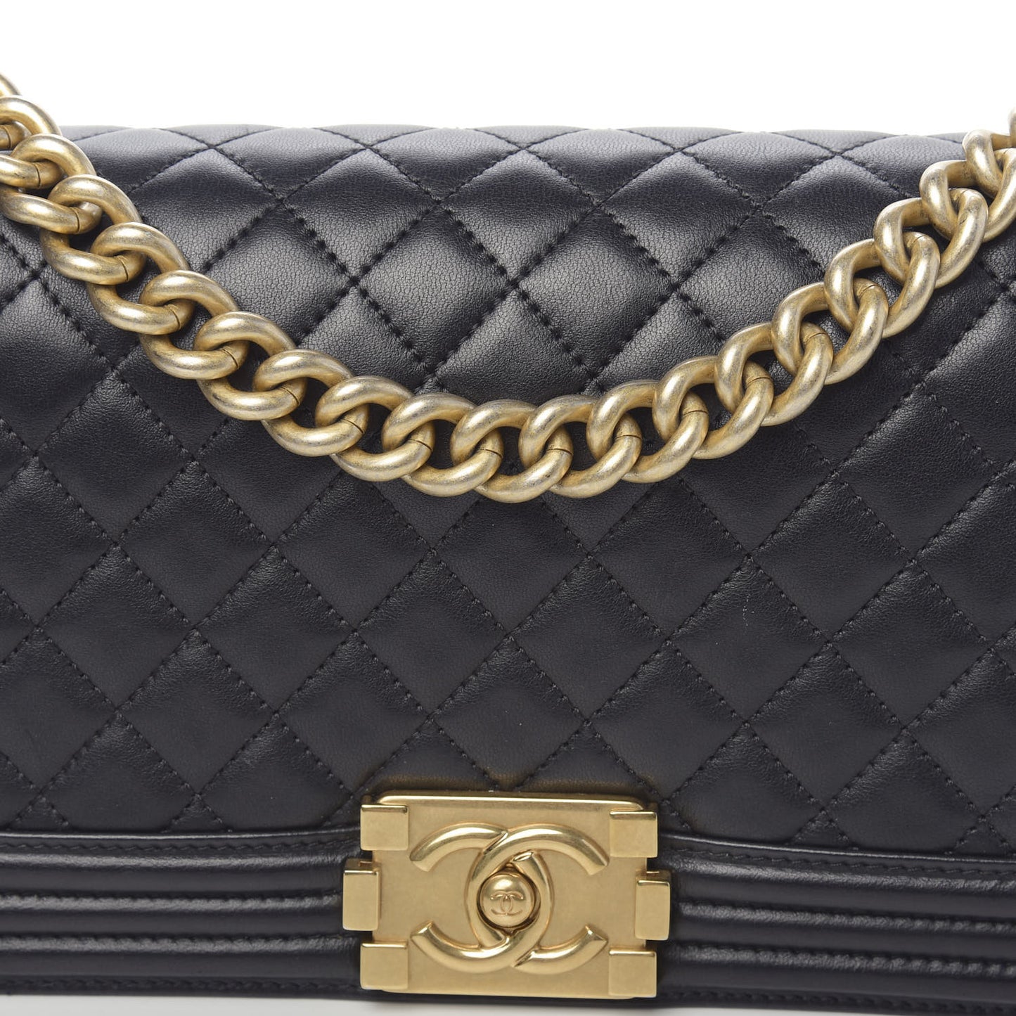 Lambskin Quilted Medium Boy Flap Black
