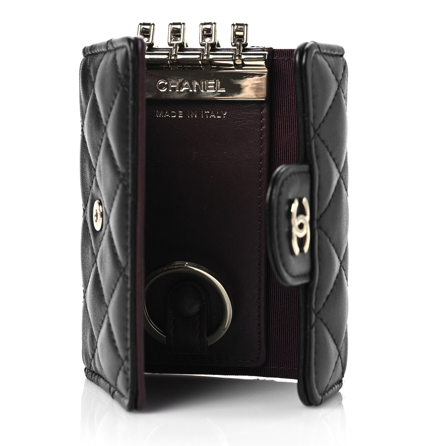 Lambskin Quilted 4 Key Holder Black