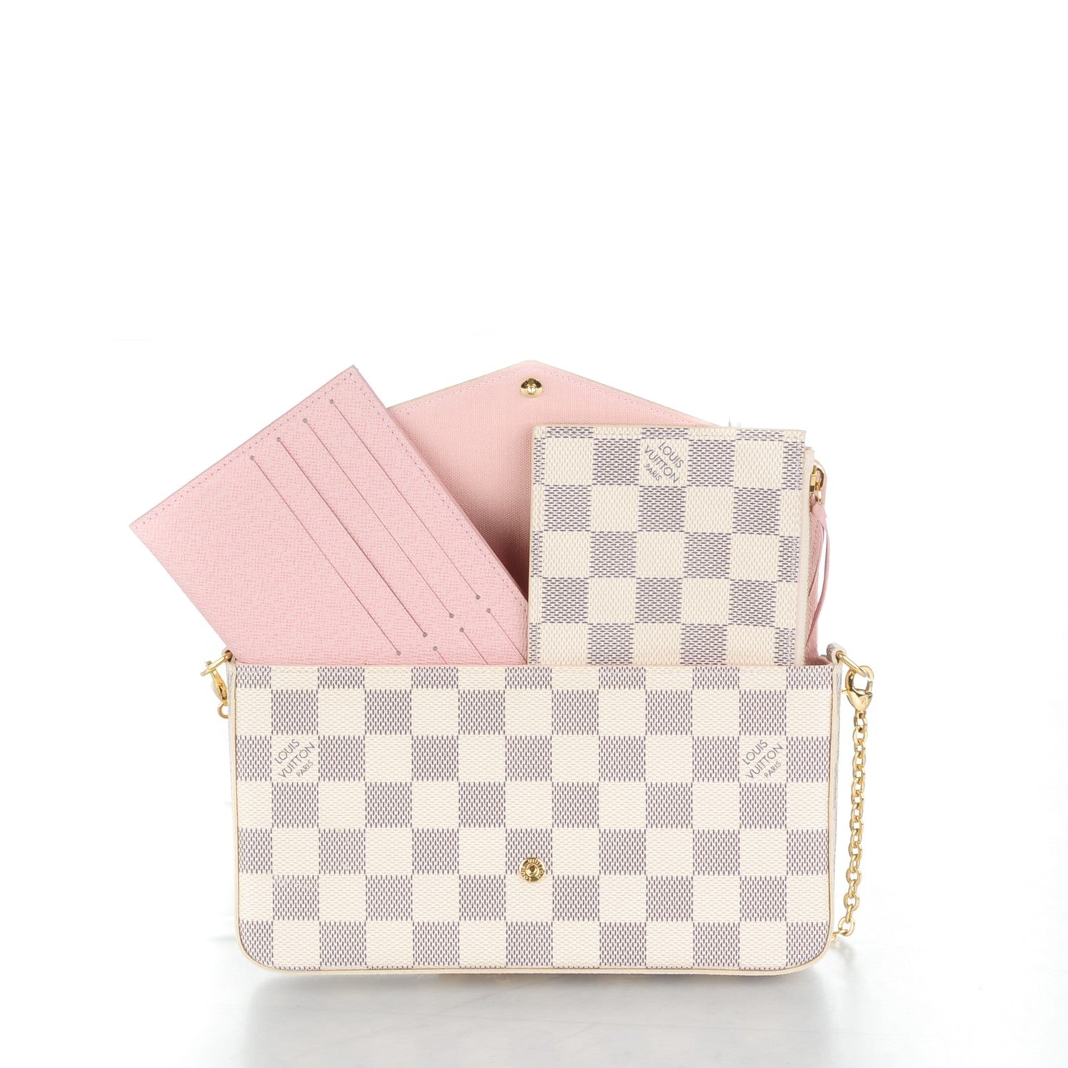 Louis Vuitton Damier Azur Pochette Felicie Chain Wallet Rose Ballerine 5 of 9