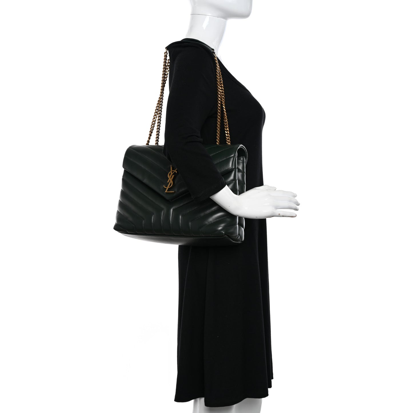 Calfskin Y Quilted Monogram Medium Loulou Chain Satchel Dark Leaf